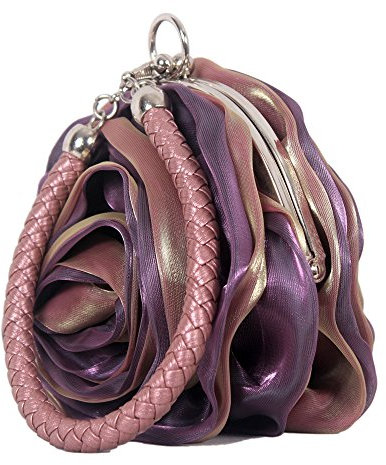 UK_Stone Damen Blumen Form Clutch Party Handtasche Abendtasche Handgelenk Tasche, Bohnen Lila