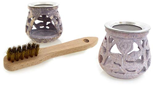 Fumaga – Räucherstövchen Shiva aus Speckstein mit Sieb, H: 6.0 cm - wahlweise mit Räucherbürste