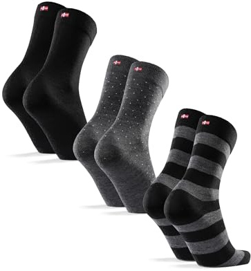 DANISH ENDURANCE Calcetines Lana Merino Clásicos Unisex, 3 o 5 Pack, Multicolor: 1 x Negro, 1 x Negro/Rayas Grises, 1 x Negro/Puntos Grises, 39-42