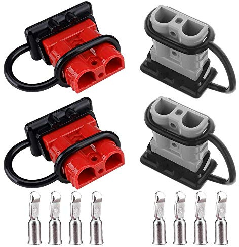 GTIWUNG Battery Quick Connect Disconnect Electrical Plug 6-8 Gauge Wire and Connector Dust Cover for Recovery Winch or Trailer | 12-36V DC, 50A/600V, 2 Red+2 Grey