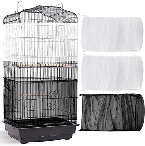 Shappy 3 Stücke Große Verstellbare Vogelkäfig Abdeckung Samen Feder Fänger Vogelkäfig Nylon Mesh Netz Abdeckung Weiche Rock Schutzhülle für Rund Quadratisch Käfig (78 x 15 Zoll Umfang und Breite)