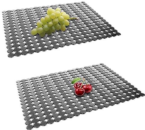 Qulable 2 Stück Küchenspüle Matte für Edelstahl/Keramik Spülen, PVC umweltfreundliche Protektoren für Boden der Küchenspüle, schnelles Abfließen von Punkten, 30 x 40 cm (schwarz durchscheinend)