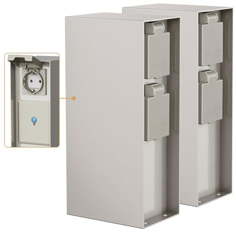 ledscom.de 2 enchufes de jardín Pilar POMI para Exteriores, IP44, Smart Home, WLAN, Alexa, 3 vías, Acero Inoxidable, Acero Inoxidable, Cuadrado, 23 cm