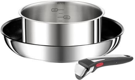 Tefal Ingenio Preference On - Pfannen-Set, 26 cm + Stielkasserolle 18 cm + Abnehmbarer Griff, induktionsgeeignet, antihaftbeschichtet, Titanbeschichtung, Thermo-Signal, spülmaschinenfest