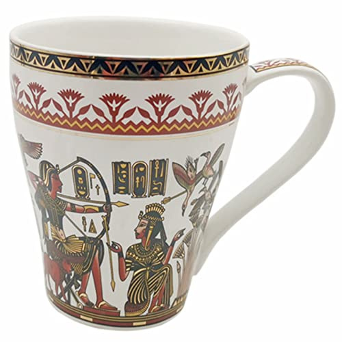 Taza de café de cerámica de estilo egipcio antiguo, taza grande para café, té para la vida en casa, el mejor regalo o recuerdo, para familiares y amigos, 5 tipos de estilo, 330 ml (blanco y amarillo)