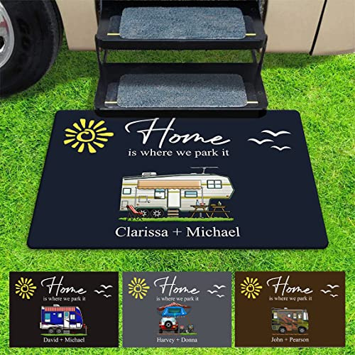 Personalized Home is Where We Park It Doormat Camping - Custom Family Name Camping Door Mat RV Accessories for Inside Outside, Campsite Decorations for Travel Trailers, Decorative Gift Motorhome Rugs