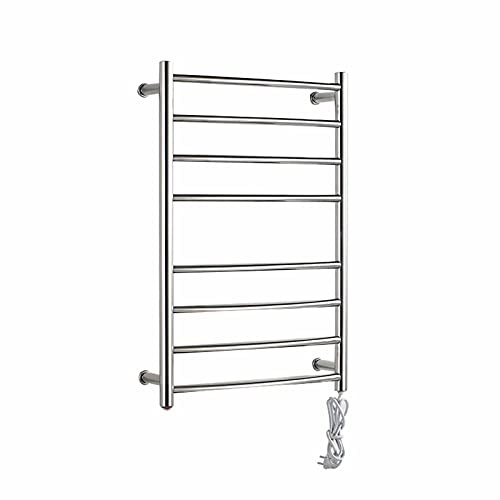 APUM Towel Warmer Electric Bathroom Radiator, 8 Bar Plug-in/Hardwired Curved Bath Towel Heater Brushed, Hot Towel Warmer for Bath Heated Drying Rack (Hardwired)