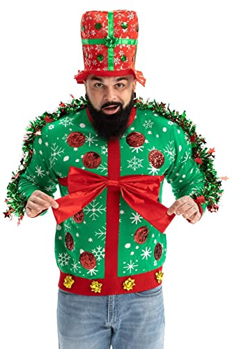 Pull à capuche de Noël unisexe pour homme et femme, motif renne, Père Noël, elfe fantaisie, Emballage cadeau, M