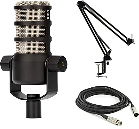 Rode PodMic Dynamic Podcasting Microphone with StreamEye BOOMARM1 Microphone Boom Arm, XLR Cable and StreamEye Polishing Cloth
