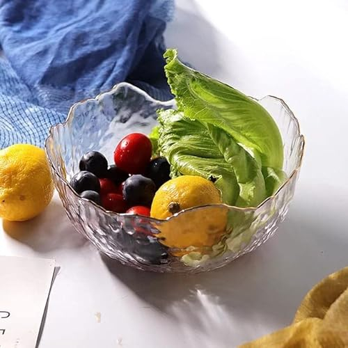Eden & Willow E&W Wavy Gold Edge Glass Serving Bowls, Dishes for Salad, Fruits and Desserts (1, Large)