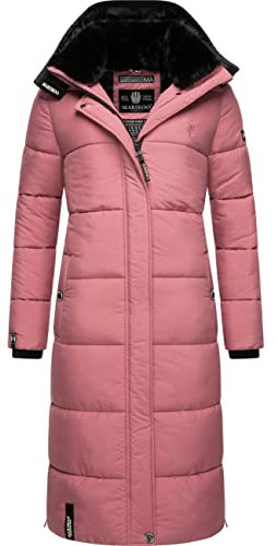 MARIKOO Damen Wintermantel warmer Steppmantel lang mit abnehmbarer Kapuze Reliziaa Dark Rose Gr. XXL