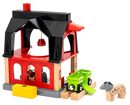 BRIO 36012 Tierscheune mit Heuwaggon - Zubehör zum Zugset für Kinder ab 3 Jahren