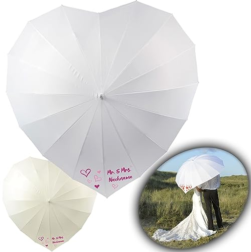 iX-brella Hochzeitsschirm Brautschirm Wedding Heart - personalisiert mit Name - rosa Herzen - weiß oder Creme