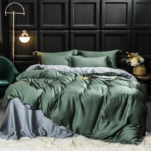 VIRUL Ensemble de literie en Soie Bleu foncé Ensemble de Housse de Couette en Soie Drap Plat Linge de lit Taie d'oreiller