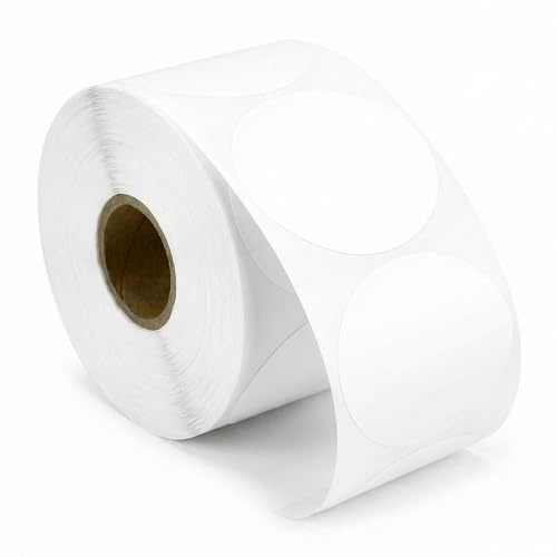 QWORK® 2 tum 50 mm runda etiketter självhäftande termiska klistermärken etiketter för gör-det-själv-logotypdesign QR-kod adressetiketter namnskylt för etikettskrivare (750 etiketter, vit)