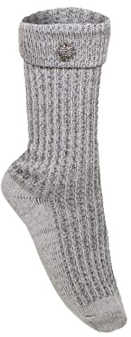 Harrys-Collection Trachtensocken für Damen & Herren - Strick-Socken Umschlag & Edelweiß-Pin - Naturfarben Beige Grau - Gr. 35-50 - Ideal für Lederhose & Dirndl
