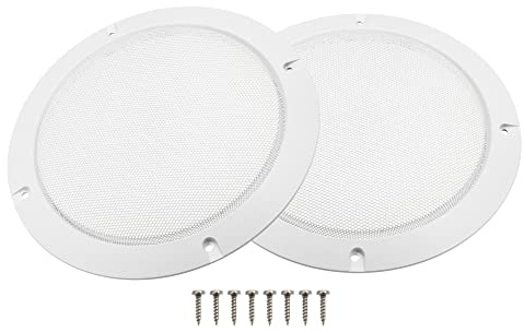 X AUTOHAUX 2 Stück Auto Lautsprecher Gitterabdeckung 6,5 Zoll Weiß | Schutzgitter, Material: Kunststoff Und Metall, Für Subwoofer, Mit 8 Schrauben, Für Lautsprecherdurchmesser 144 Mm