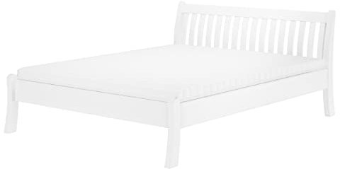 Erst-Holz Gästebett Doppelbett Echtholzbett 160x200 hohe Sitzkante Kiefer massiv weiß V-60.61W-16, Ausstattung:Federholzrahmen und Matratze inkl.