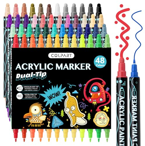 colpart Acrylstifte für Steine wasserfest-96 Spitzen-48 Farben Steine Bemalen Acrylic PaintPermanent Marker Stift ostereier zum bemalen Für Kunststoff Glas Holz Keramik Metall Reifen Leinwand.
