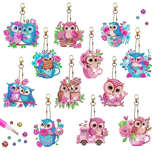 DNWFZ Diamond Painting Llaveros 5d 12Pcs Diy Llavero Pintura Diamante Pájaro Cuadro Diamantes Llavero Mariposa Mujer Niña Para Teléfono Mochila Monedero Bolso Infantil Artesanía Billetera