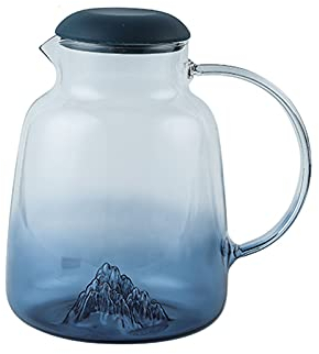 Wasserkaraffe Farbverlauf Blaue Glaskrugrückker mit Eisberg-Design Große Kapazität Glaskaraffe mit Silikondeckel Haushalt Wasserkanne Wasserkrug