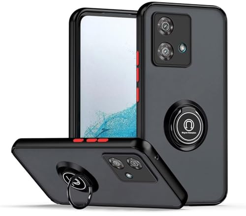 HONLEN Funda para Motorola Moto Edge 40 Neo (6.55 Inches), Carcasa para Teléfono Móvil de Silicona Mate Transparente con Soporte de Anillo - Negro Rojo