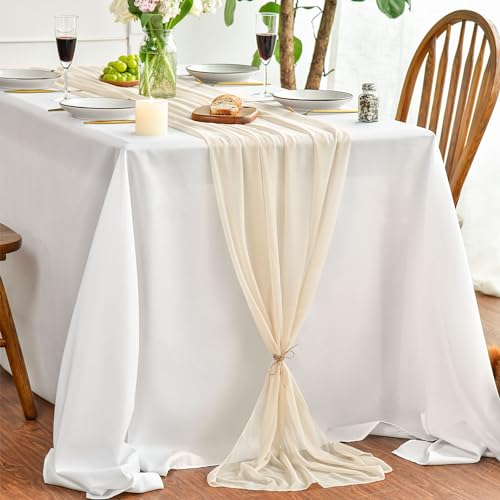 Artoid Mode Chiffon Musselin Dekostoff Beige Tischläufer 75x300 cm, Küche Tisch Dekoration Drinnen Urlaub Hochzeit Party Geburtstag Dekor