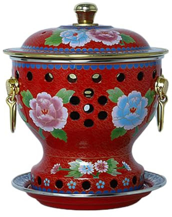 VIDECOR Chafing Dishes, Einzelperson, Kleiner Kupfertopf, Alter Pekinger Kleiner Fetter Kuh-Hot Pot, Chinesischer Traditioneller Cloisonné-Hot Pot, Kommerzieller Alkoholanteil,E