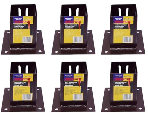 6 x Fence Post Holder 75mm posts Support Bolt Down Shoe Anchor Wedge Grip Brown for 75mm x 75mm posts (3) Eliza Tinsley Swiftpost, Pack of 6