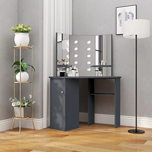 RAUGAJ Schminktisch Eckkommode Schminktisch mit LED Grau 111x54x141,5cm Möbel