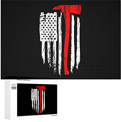 Rompecabezas de madera personalizado con diseño de hacha de bombero con bandera americana para adultos, para decoración de pared del hogar, regalo, 1000 piezas