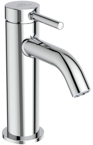 Ideal Standard BD757AA Ceraline Nuovo Waschtischarmatur ohne Ablauf, Bad-Wasserhahn mit Auslauf, Mischbatterie Waschbecken, Wassersparend BlueStart, Chrom