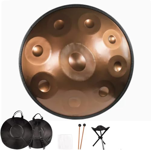 ORANGES 9/10/12 Note Handpan Drum Instrument in d-Moll 440/432 Hz Stahl-Handtrommel Harmonic Zungentrommel zur Meditation Yoga & Entspannung(432Hz,9 Notes)