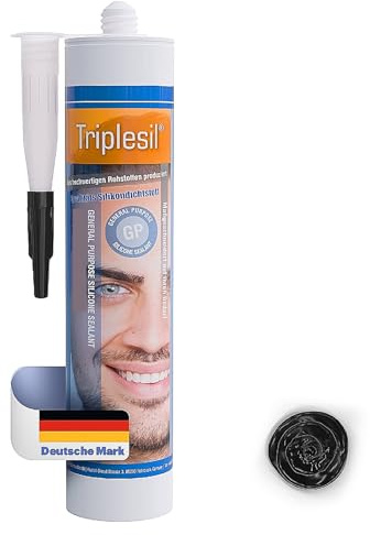 Triplesil Premium Sanitär Silikon 1 x 310 ml schwarz– Silikon Dichtstoff für Bad, Küche & Fenster – Wasserdicht – Silikon zum Abdichten Innen & Außen –UV Fugensilikon (1x schwarz)