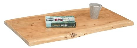 SAM Holzplatte 60x40 cm Curtis, Tischplatte aus Akazienholz massiv + eichefarben, Baumkanten-Platte für Heimwerker, geeignet für Arbeitsplatten, Tische & Fensterbretter