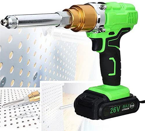 Pistola Remachadora Eléctrica Inalámbrica Portátil De 26 V, Pistola Remachadora De 2,1 Mm Para Remaches De 2,4 Mm-5,0 Mm Con Luz LED Y Batería Recargable De 2 Piezas