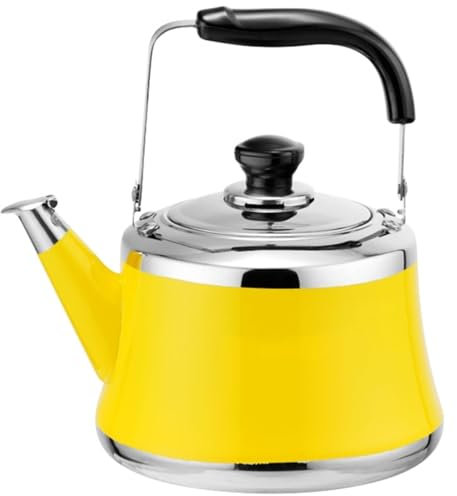 Bouilloire sifflante de petite capacité en acier inoxydable de qualité alimentaire avec infuseur, eau chaude à ébullition rapide pour cuisinière (jaune, 1,5 l)