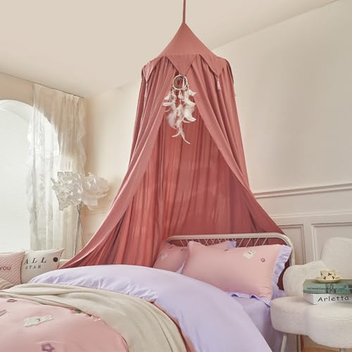 Ricemru Betthimmel Mädchen Kinder Bett Rund Hängende Baldachin Rost Rot | Himmelbett Prinzessin Mückennetz Schlafzimmer 400cm