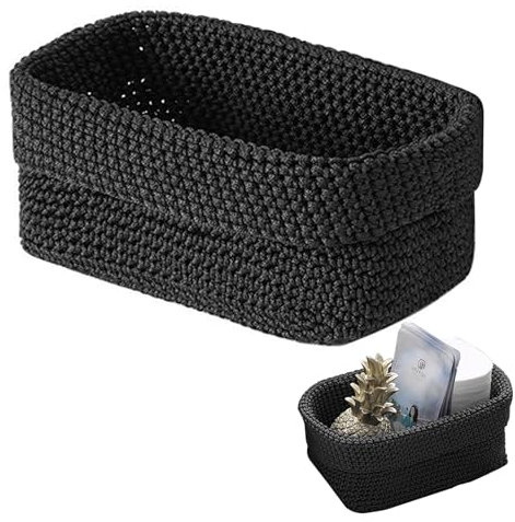 Dfuqanb Cesta de almacenamiento (21 x 12 x 15,5 cm), cesta de ganchillo, cesta de almacenamiento negra, cesta para toallas de invitados, cajas organizadoras, cestas de almacenamiento, cestas de