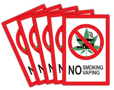 5 cartelli XXL con scritta No Smoking Cannabis Marihuana Weed, in robusto PVC, 5 mm, con protezione UV STROBO