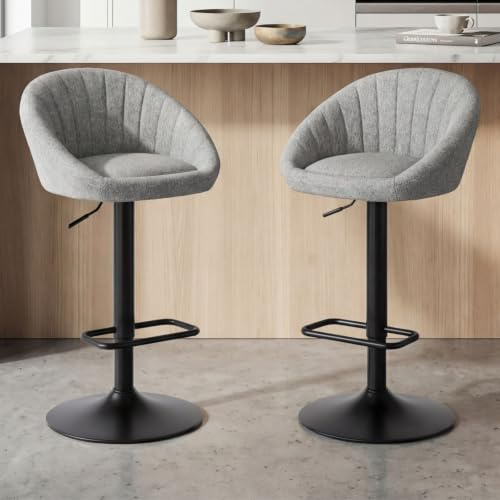 Ya-Home Juego 2 Taburetes de Bar Modernos Taburetes Alto de Cocina con Respaldo,Sillas Bar Giratorios Sillas Altas de Mostrador Regulables para Isla Cocina/Restaurante,Gris