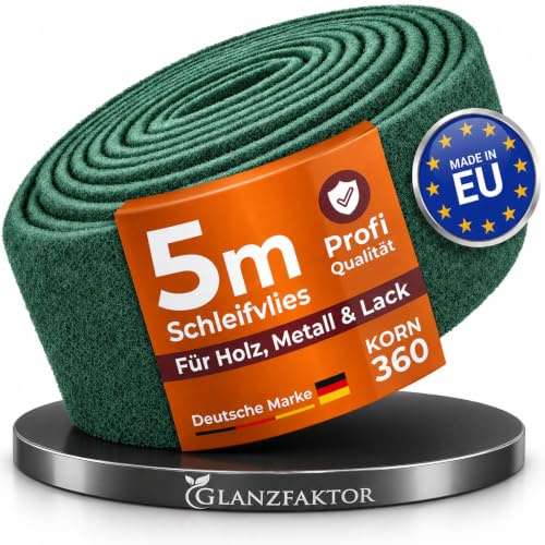 GLANZFAKTOR Schleifvlies Rolle 5m x 100mm Korn 360 – Vielseitiges Schleifvlies Metall, Holz, Lack, Edelstahl – Ideales Schleifpad, Schleifschwamm für professionelle Anwendungen