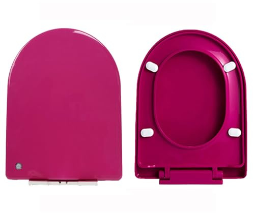 Brigtviee Cuvette Toilette Couleur avec Frein De Chute Et CharnièRe RéGlable,Lunette De Toilette Forme D,MatéRiau en PP Abattant WC,Lunette WC 460 X 360mm,Rose Red