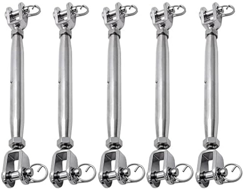 Pack of 5 Stainless Steel Jaw and Jaw Turnbuckles Heavy Duty Adjustable Tensioning Tool for Rope Cables Marine Rigging Turnbuckle for Clotheslines and Hanging Rope