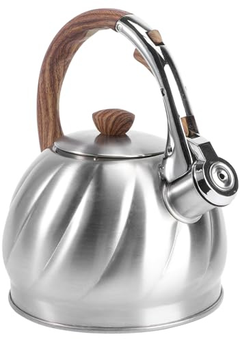 Bouilloire Sifflante 2 L en Acier Inoxydable pour Gaz et Induction | Poignée Ergonomique en Alliage de Zinc, Forme à Motifs, pour Chauffer Thé et Café