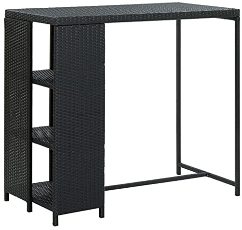 Teenpull Bartisch mit Regal, Schwarz, 120x60x110 cm, Poly Rattan, robust für Küche, Esszimmer, Garten, Balkon
