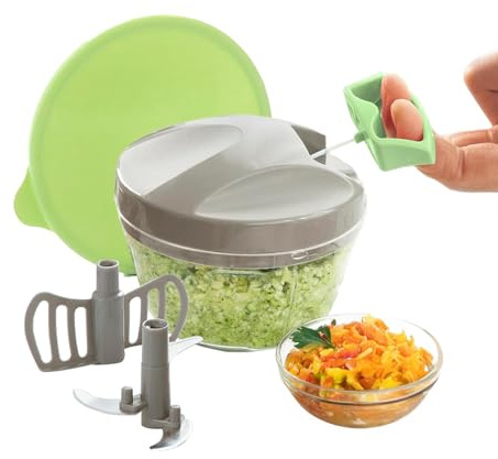 Avilia - Tritatutto Manuale Compatto da 400ml con Lame Curve in Acciaio Inox e Frusta Inclusa, Azionamento a Corda, Ideale per Salse, Verdure, Uova e Preparazioni Veloci Ovunque