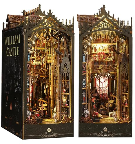 hzuisst Book Nook, Maison Miniature en Bois, Minicity Book Nook Bibliothèque avec Lampe à Capteur LED, DIY Miniature House Serre-Livres Book Nook Kit pour Adolescents et Adultes