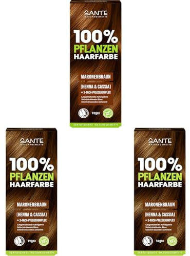 SANTE Naturkosmetik 100% Pflanzenhaarfarbe Pulver 08 Maronenbraun, vegane Haar-Coloration mit Henna & Cassia, langanhaltendes Braun, natürliche Grauabdeckung & Glanz, mit 3-Fach Pflegekomplex, 100g