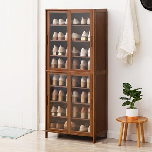 Zapatero, armario de almacenamiento independiente para entrada, diseño estrecho con puertas correderas transparentes, solución para ahorrar espacio, 60 x 32 x 72 cm